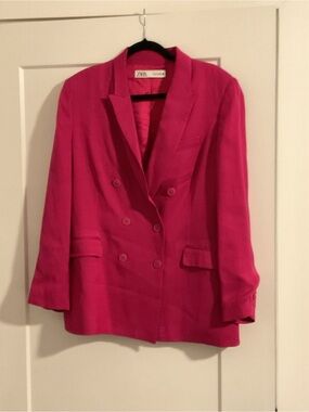 ZARA Double-Breasted Hot Pink Blazer